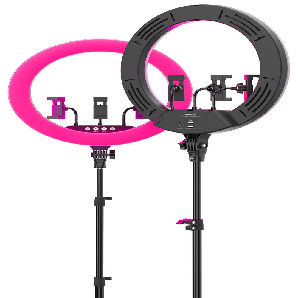 Vivitar 18" LED RGB Ring Light with Tripod, Phone Holder USB Charging Ports, and Wireless Remote