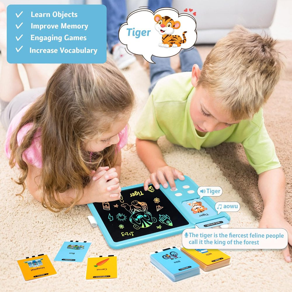 Richgv Talking Flash Cards LCD Writing Tablet Montessori Toys for Toddlers, Kids Toys Writing Board Reading Machine Educational Preschool Learning Toys for Boys Girls, Blue