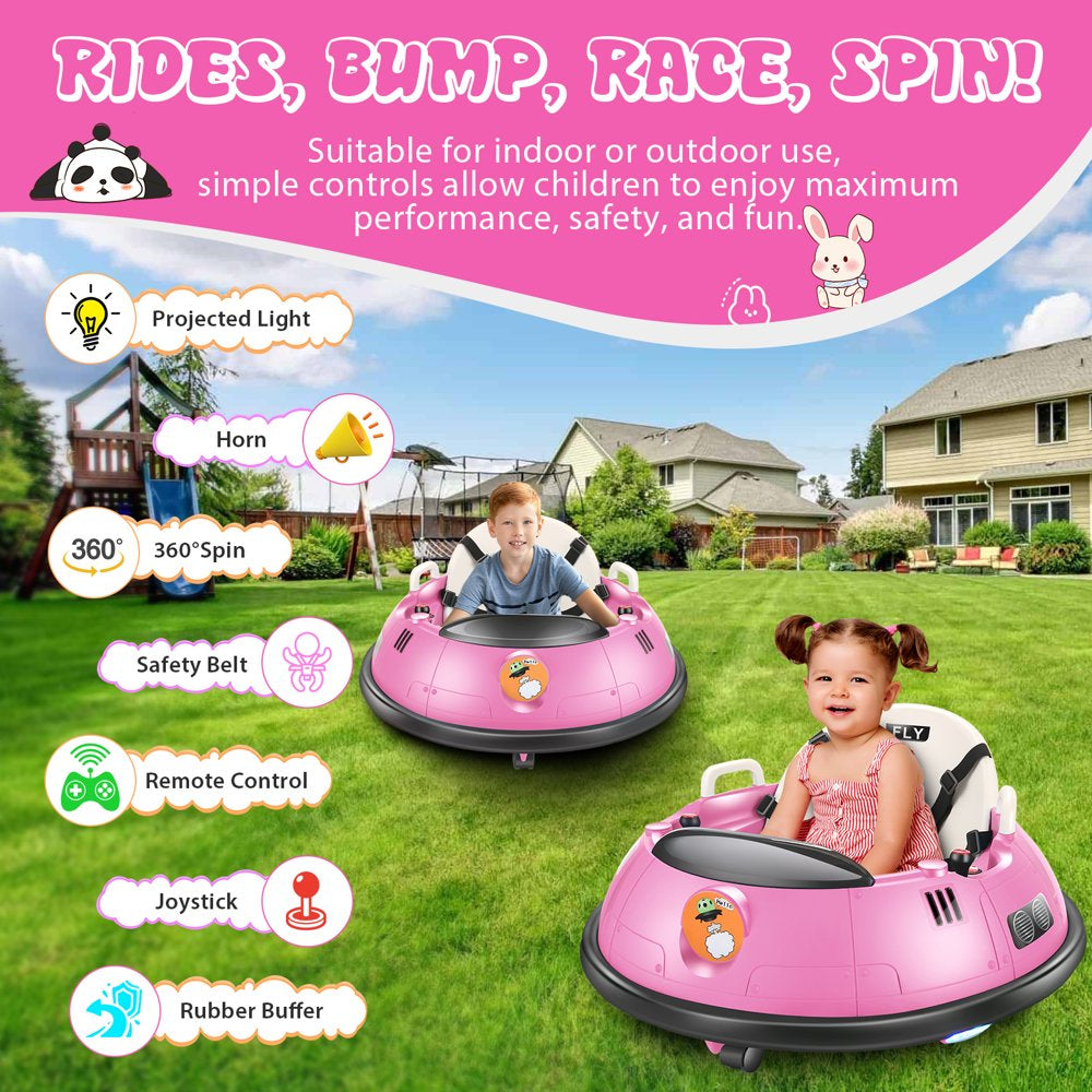 Funcid 12V Kids Bumper Car for Toddler, Electric Baby Bumper Car Ride on Toys W/Remote Control, Flashing LED Light, 360 Spin, 5-Point Seat Belt, Gift for Little Boys & Girls Age 1.5- 5 Years, Pink