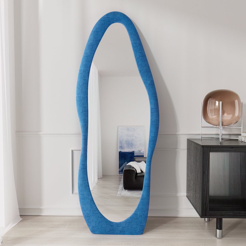 VLUSH Irregular Full Length Mirror, Floor Mirror Hanging & Leaning, 63"X24" Wavy Wall Mirror (Blue)