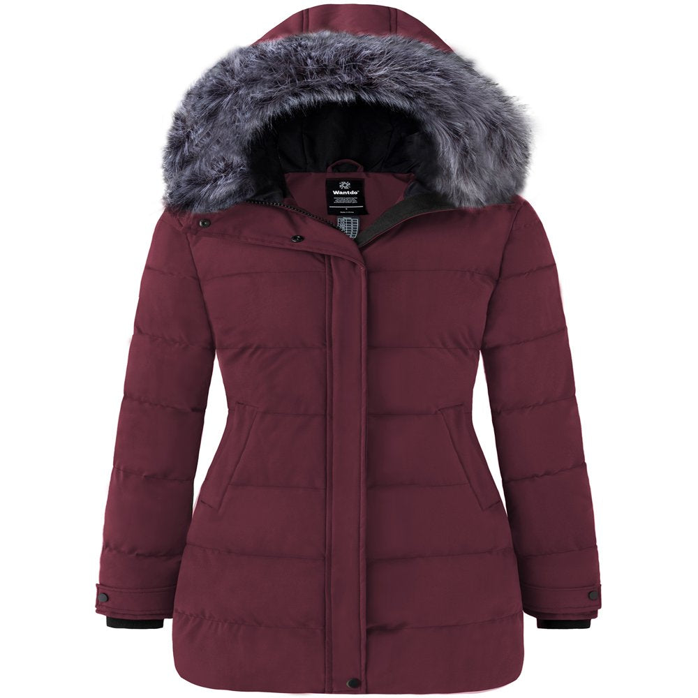 Wantdo Women'S Puffy Jacket Warm Winter Coats Waterproof Parka Coat Wine Red S