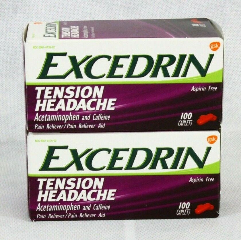 2 Pack of Excedrin Tension Headache 100 Caplets Each 200 Caplets Total 07/2025