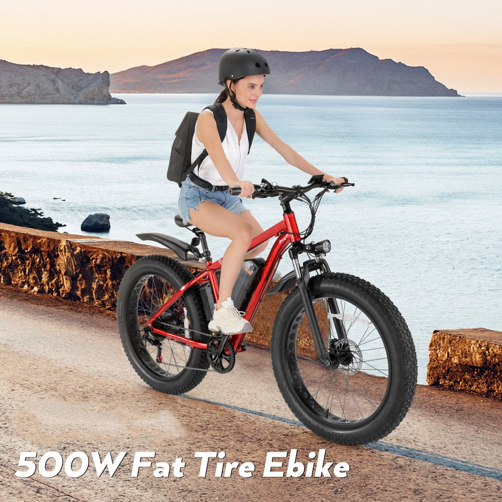 Gocio 500W 26" Electric Mountain Bicycle Snow Ebike, 4" Fat Tire Electric Bike with 48V 13Ah Li-Ion Battery, 50 Miles 19 Mph Adult E Bike Beach Bike Snow Bike for Adults Men