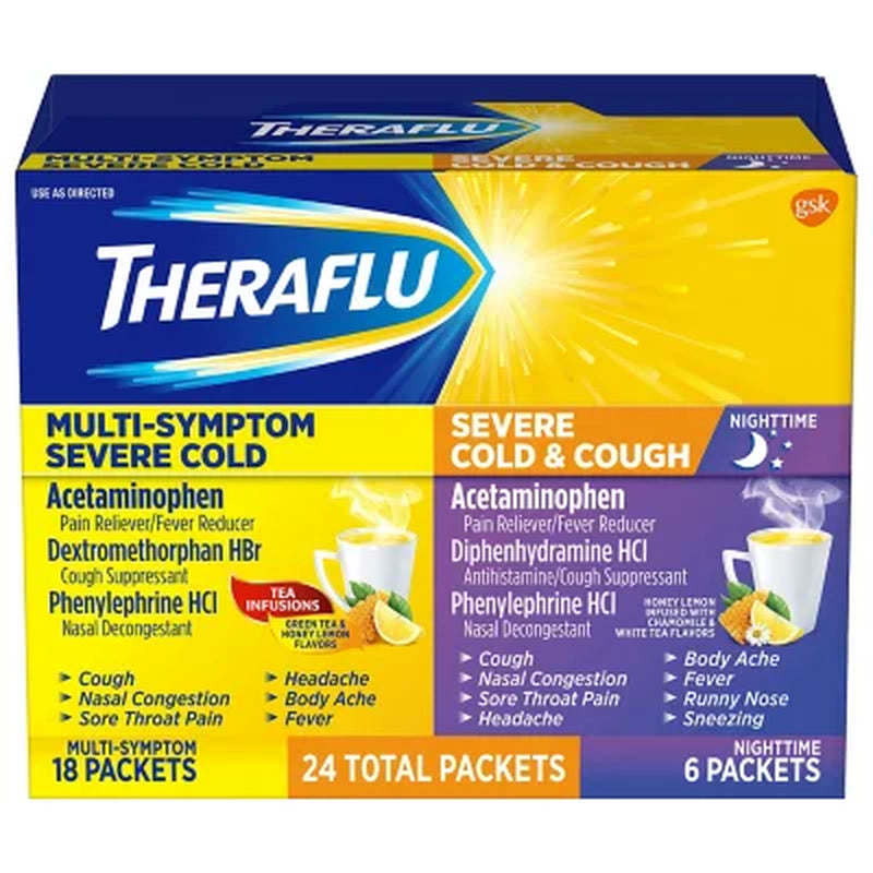 Theraflu Multisymptom Severe Cold Relief Medicine/Nighttime Severe Cold & Cough Relief Medicine Powder (24 Pk.)