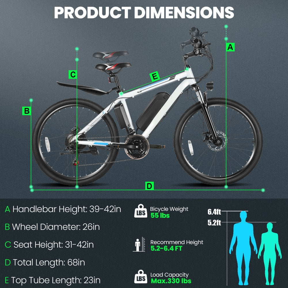 Gocio 500W Electric Bike 26" Electric Bicycle for Adults with Cruise Control System Ebike, Mountain Bike with Removable 375Wh Lithium-Ion Battery 50 Miles, 21 Speed Commuter Bike for Man Woman