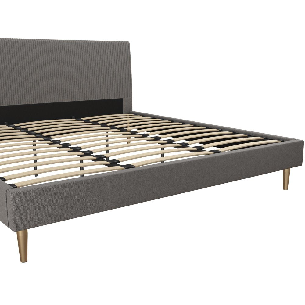 Mr. Kate Daphne Upholstered Bed with Headboard and Modern Platform Frame, King, Dark Gray Linen