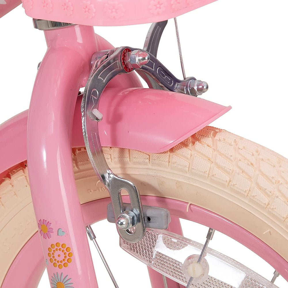 JOYSTAR Little Daisy 12 Inch Kids Bike for 2 3 4 Years Girls with Training Wheels Princess Kids Bicycle with Basket Bike Streamers Toddler Cycle Bikes Pink