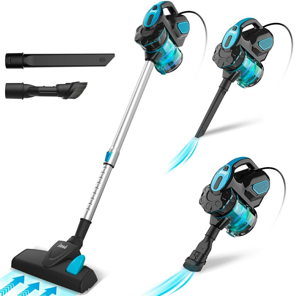 INSE Corded Vacuum Cleaner for Hard Floor Carpet, 3 in 1 Handheld Stick Vacuum Cleaner with 600W Motor, 18Kpa Suction Blue