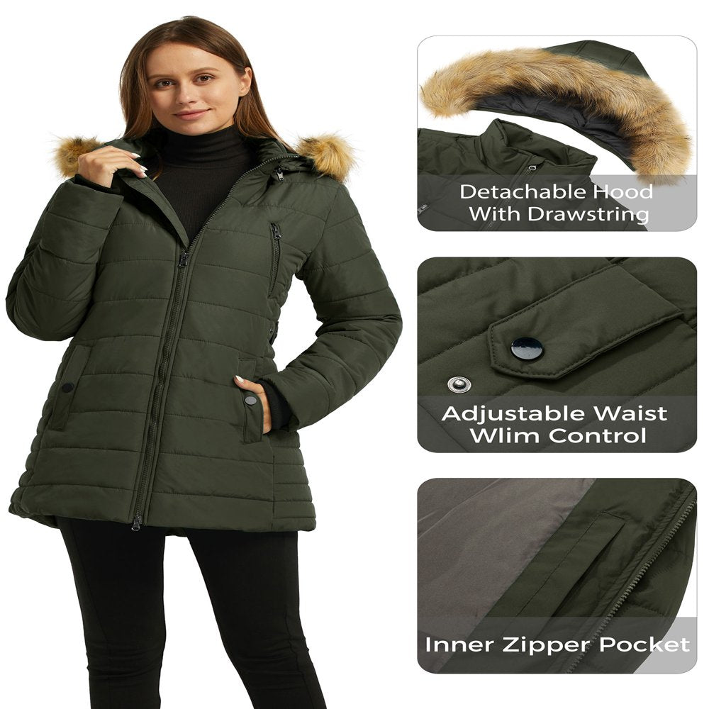 Wantdo Women'S plus Size Winter Jackets Waterproof Puffer Jackets Windbreaker Jacket Army Green XL