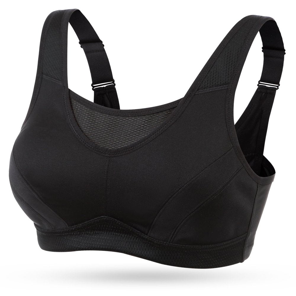 Wingslove Women'S High Support Sports Bra plus Size High Impact Wireless Full Coverage Non Padded Bounce Control, Black 34B