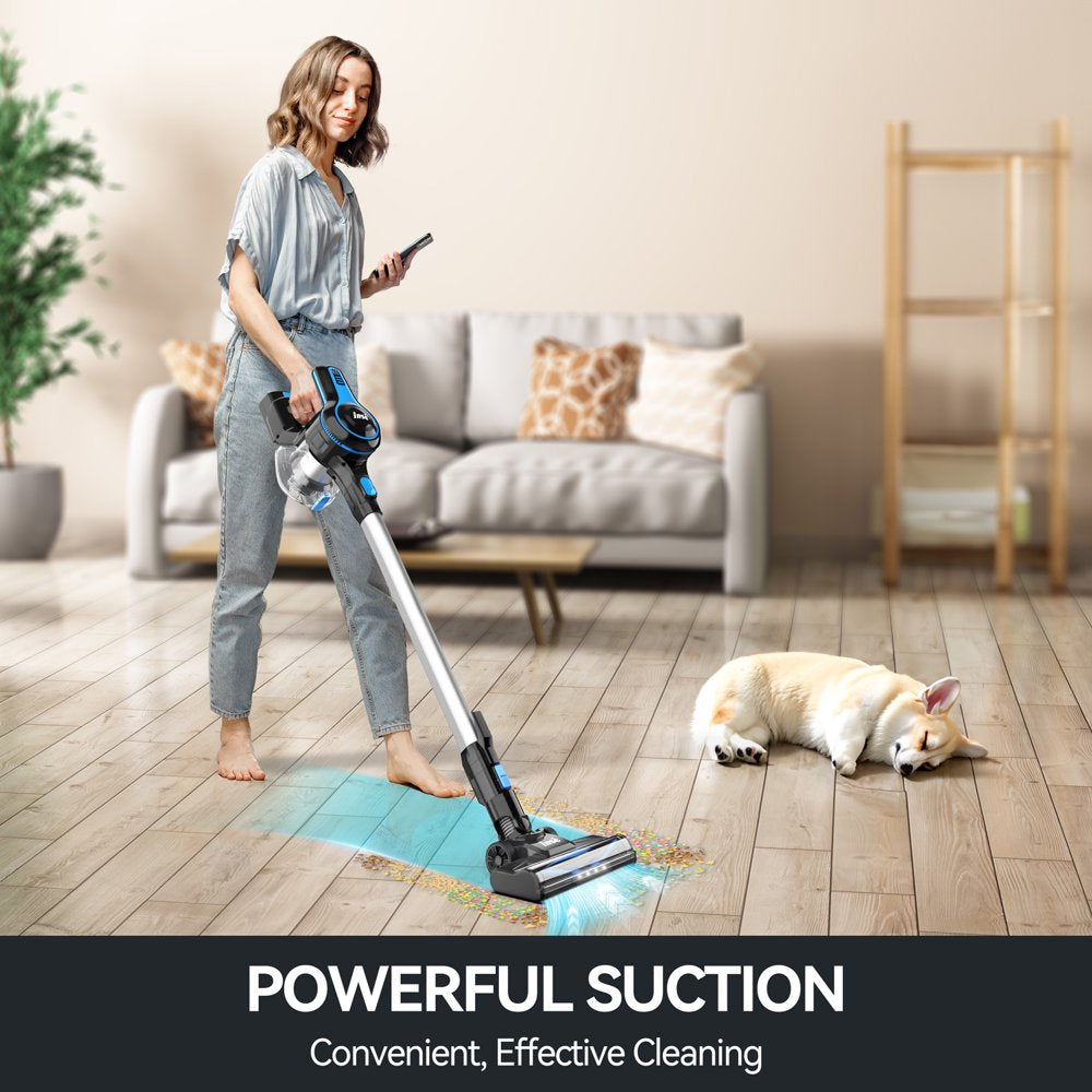 INSE Cordless Vacuum Cleaner, 6-In-1 Rechargeable Stick Vacuum with 2200 Mah Battery, 20Kpa Powerful Lightweight Vacuum Cleaner up to 45 Mins Runtime, for Home Hard Floor Carpet Pet Hair, Blue