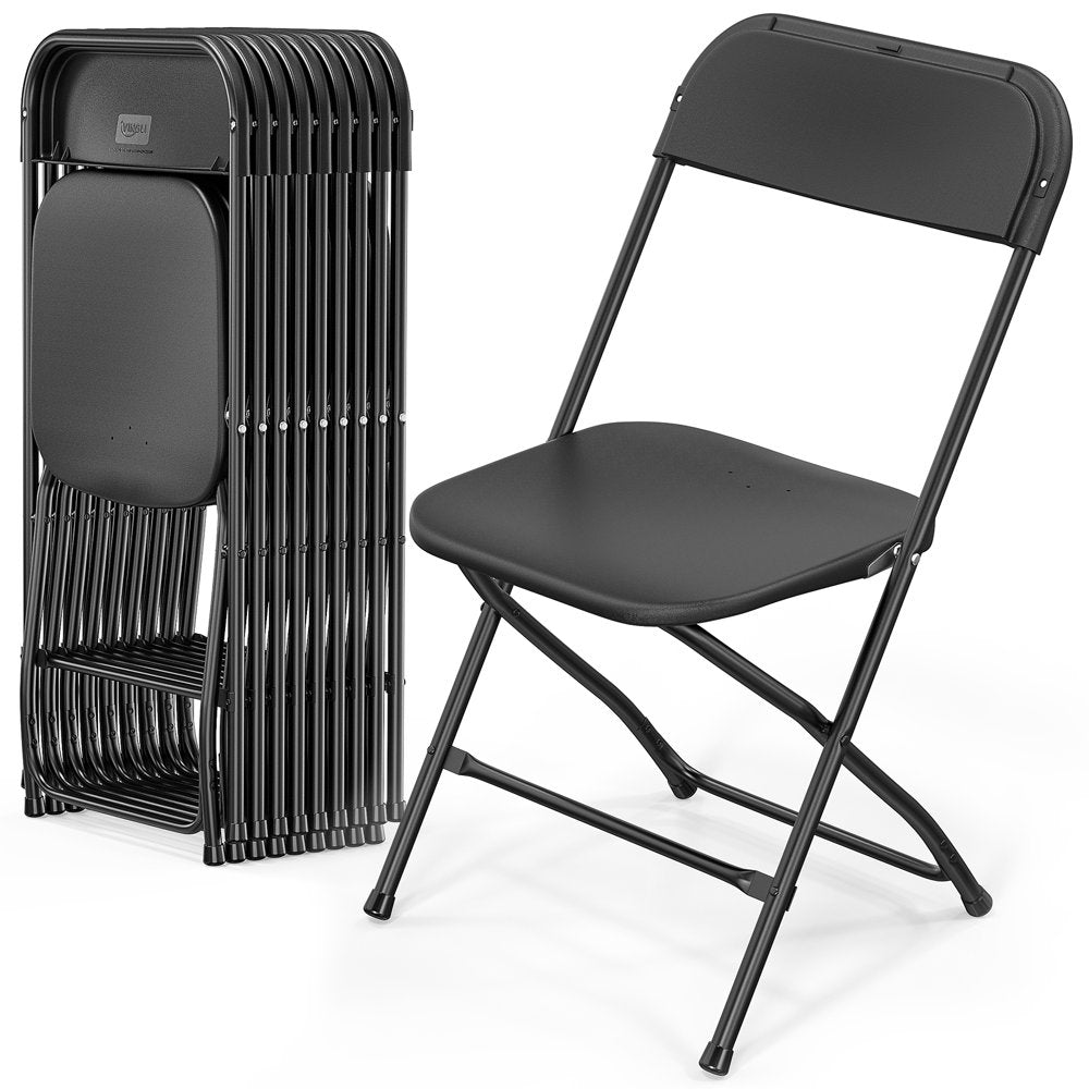 VINGLI 10 Pack Black Plastic Folding Chair, Indoor Outdoor Stackable Seat