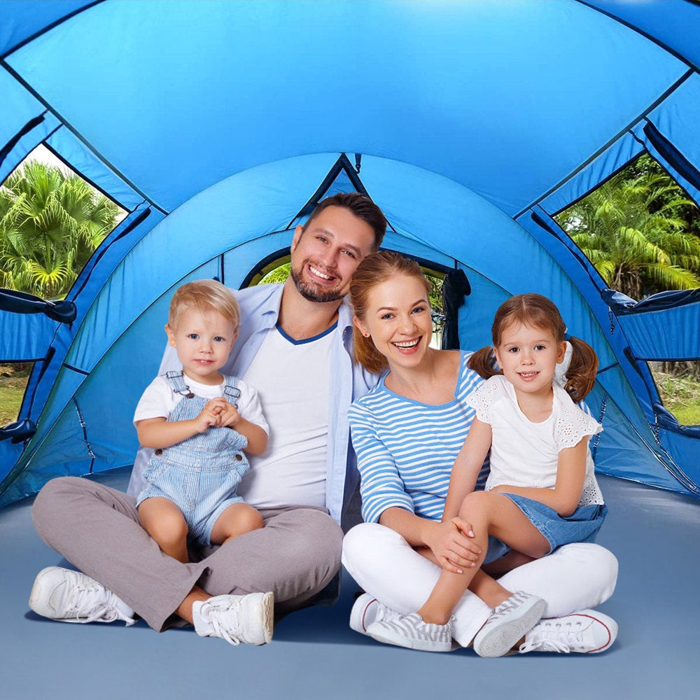 QOMOTOP Instant Tent 4-Person Camp Tent, Automatic Setup Pop up Tent, Waterproof, Huge Side Screen Windows, Blue