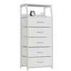 Furnulem Classic Dresser for Bedroom with 5 Drawers, Tall Fabirc Dresser Chest of Drawers for Closet, Living Room, Nursery, Kids Bedroom, White