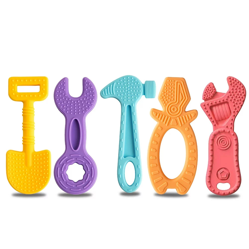 Smasener 5 PCS Baby Teething Toys for 0-6 Months 6-12 Months, Freezer BPA Free Silicone Baby Molar Teether Chew Toys, Hammer Wrench Spanner Pliers Shape Baby Boy Toys