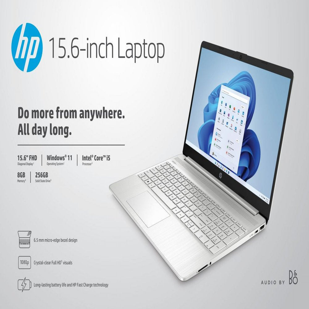 HP 15.6" FHD Laptop, Intel Core I5-1135G7, 8GB RAM, 256GB SSD, Silver, Windows 11 Home, 15-Dy2795Wm