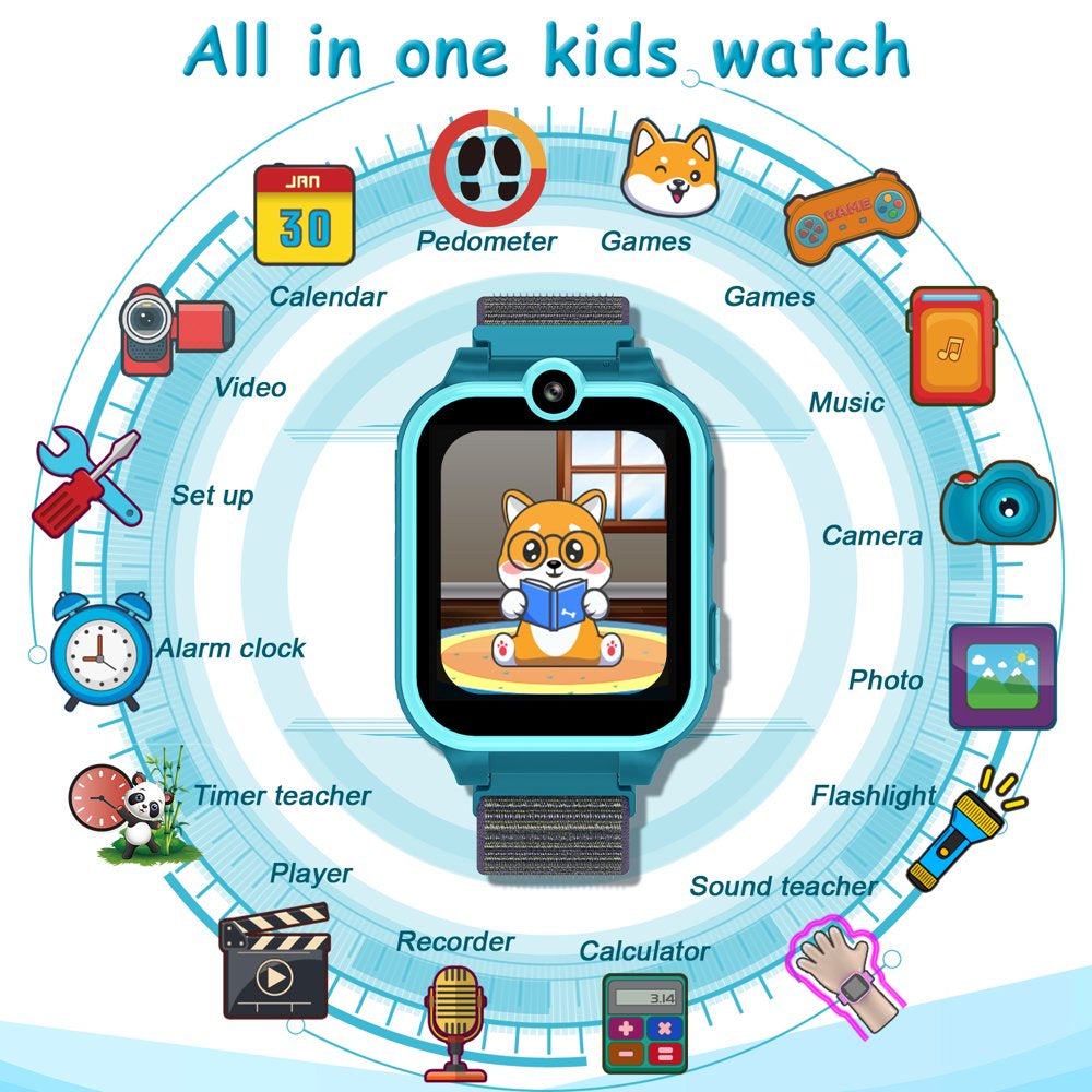 PTHTECHUS 1.54" Smart Watch for Boys Girls Smartwatch for Kids with Dual Camera Games Video MP3 Children Touch Screen Deepblue