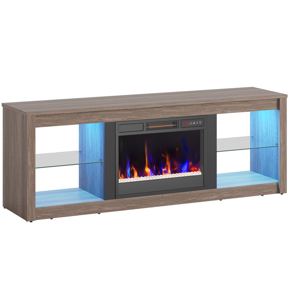 Bestier Modern Electric 7 Color LED Fireplace TV Stand for Tvs up to 70", Pine