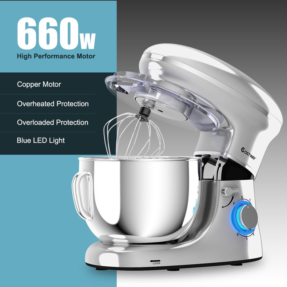 Costway 6 Speed 660W Dough Hook Whisk Beater 6.3Qt Tilt-Head Food Stand Mixer