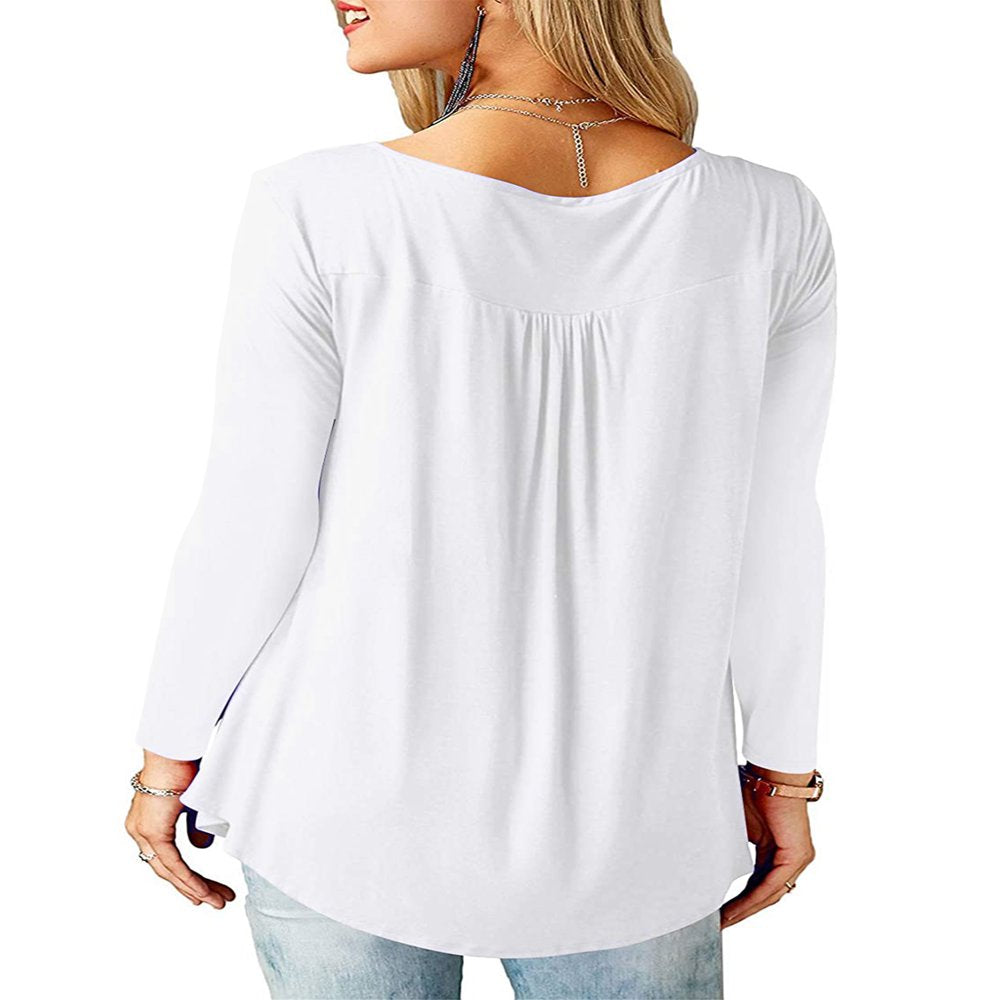 Amoretu Women'S Long Sleeve Henley Shirt Casual Button up Tunic Tops (White, L)