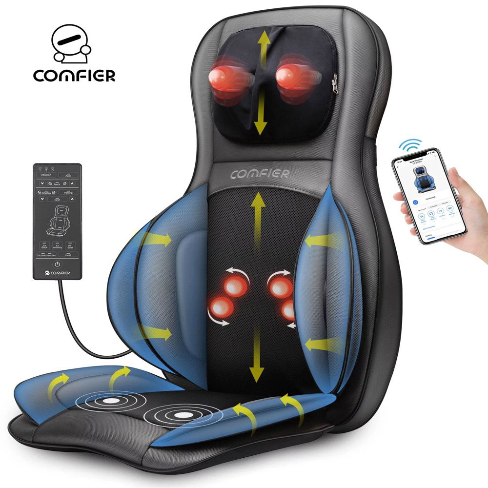 Comfier Shiatsu Neck Back Massager with APP Remote, 2D/3D Kneading Massage Chair Pad, Heating Compression Seat Cushion Massagers, Ideal Gifts