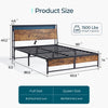 LINSY LIVING Full Size Platform Bed Frame with Headboard and 3 Storage Shelves, Metal Bed with Lights, Outlets & USB, Dark Brown,