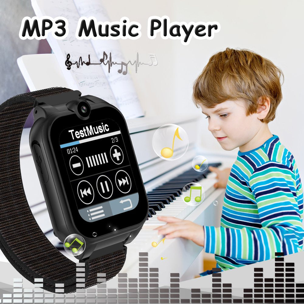 PTHTECHUS 1.54" Smart Watch for Boys Girls Smartwatch for Kids with Dual Camera Games Video MP3 Children Touch Screen Black