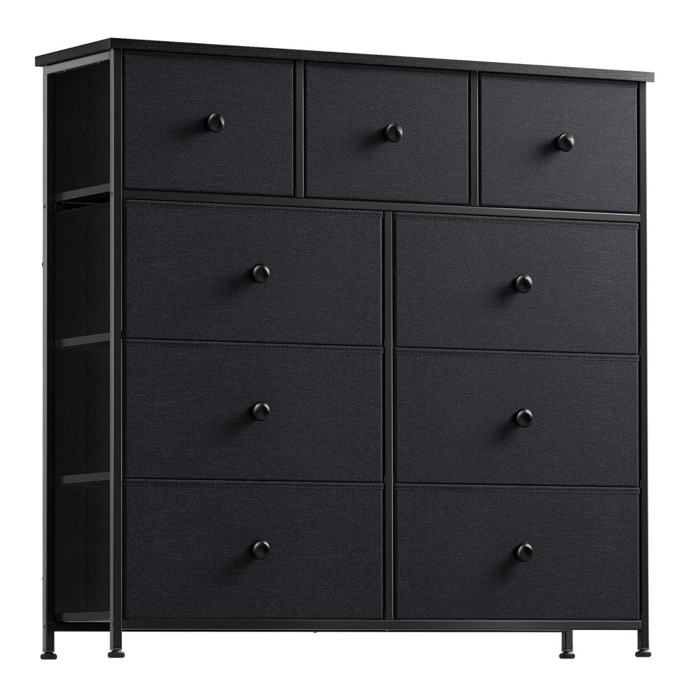 REAHOME Dressers for Bedroom of 9 Drawer Chest of Drawers Closets Black Dresser Large Capacity Organizer Tower Steel Frame Wooden Top YLZ9B6