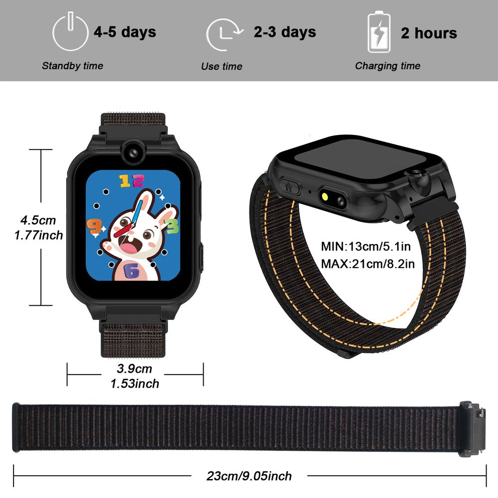 PTHTECHUS 1.54" Smart Watch for Boys Girls Smartwatch for Kids with Dual Camera Games Video MP3 Children Touch Screen Black