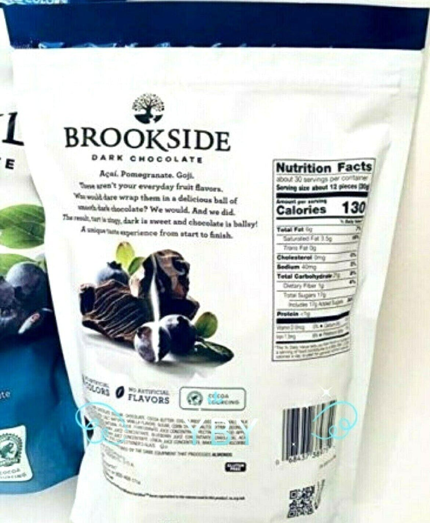 2 Packs Brookside Dark Chocolate Acai and Blueberry Flavors 32 Oz Each,Exp 07/24