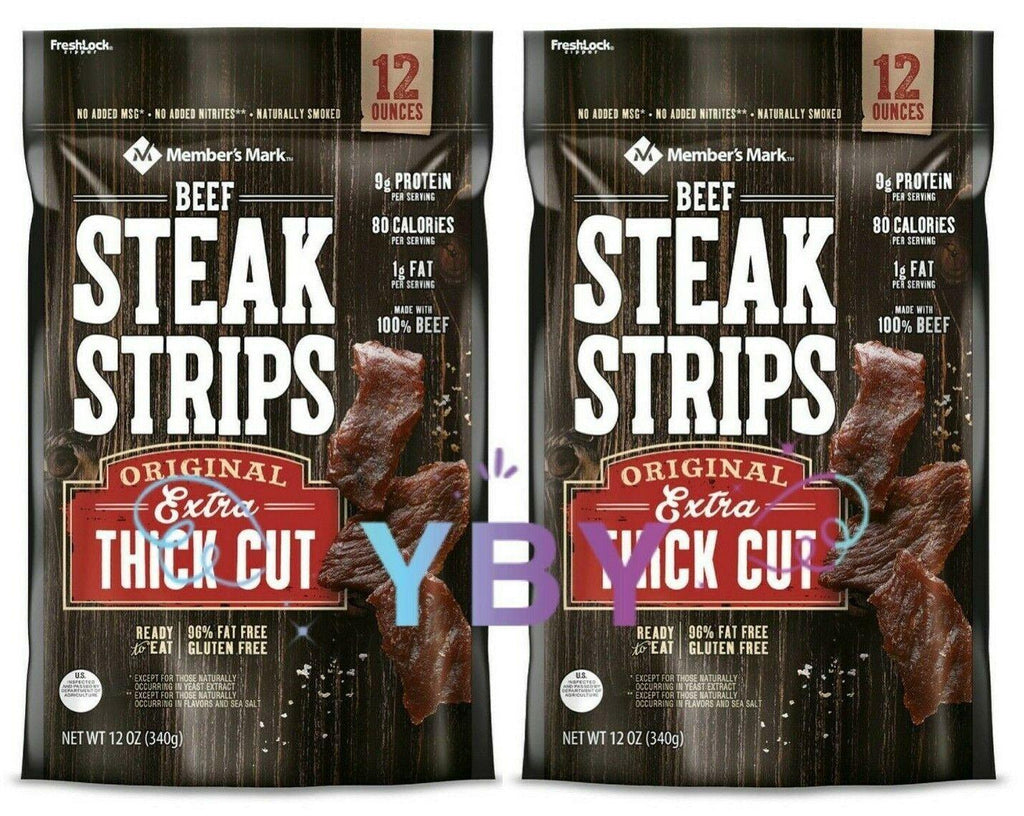 2 Packs Member'S Mark Beef Steak Strip Original Extra Thick Cut 12 OZ Each Pack