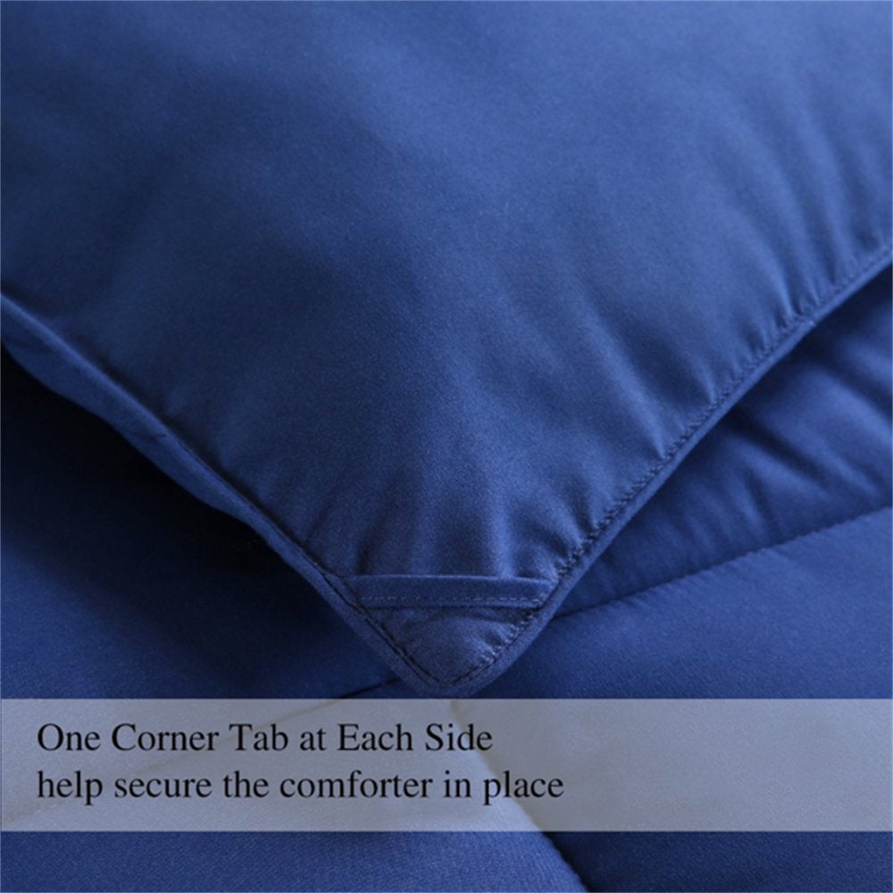 Comforter Queen Navy All Season down Alternative, Cooling Quilted Duvet Insert, Bed Comforter with Corner Tabs, Washable Hypoallergenic Reversible Quilt