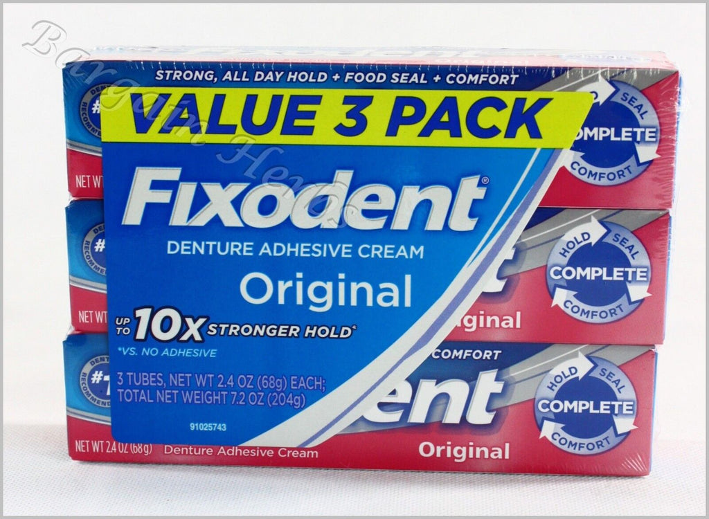 3 Pack Fixodent Original Denture Adhesive Cream 2.4Oz New Free Shipping