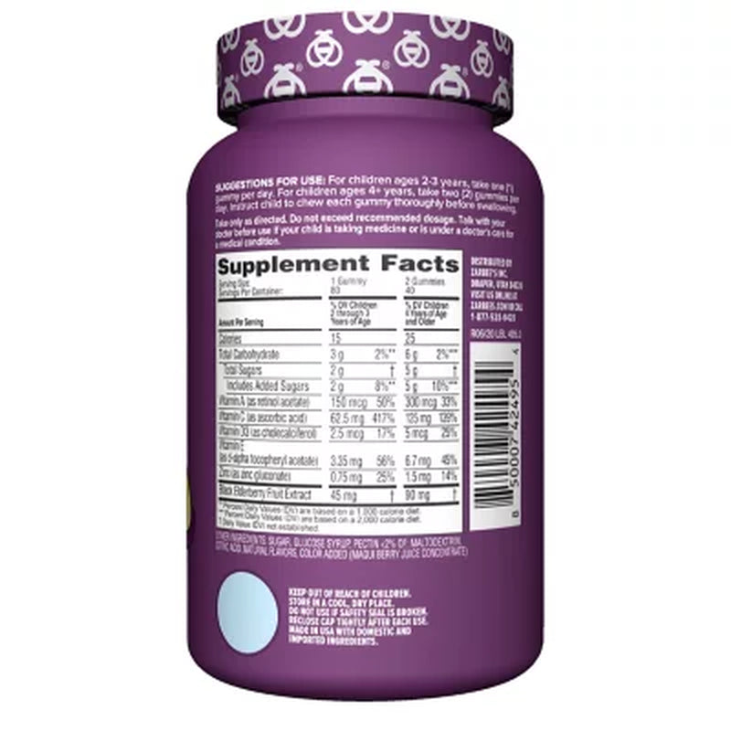 Zarbee'S Naturals Children'S Elderberry Immune Support with Vitamin C & Zinc, Natural Berry Flavor (80 Ct.)