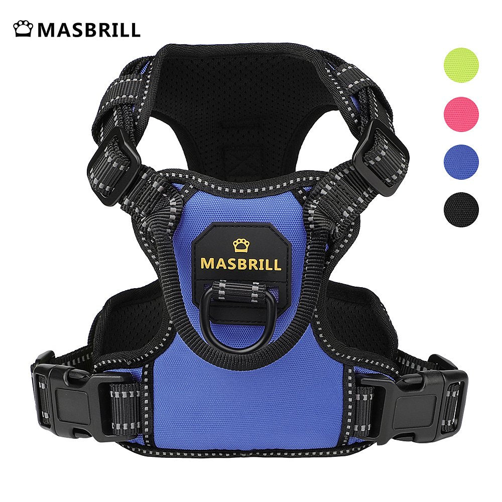 MASBRILL Reflective Dog Harness No Pull Dog Vest Harness with Handle, Breathable Padded Dog Chest Harness Adjustable for Small Medium Large Dog-Blue