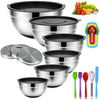 Yucook Mixing Bowls with Lids: 20 Pcs Stainless Steel Mixing Bowls Set with Rubber Bottom, 7, 4, 3.5, 2.5, 2, 1.5QT Metal Mixing Bowls for Kitchen, Black