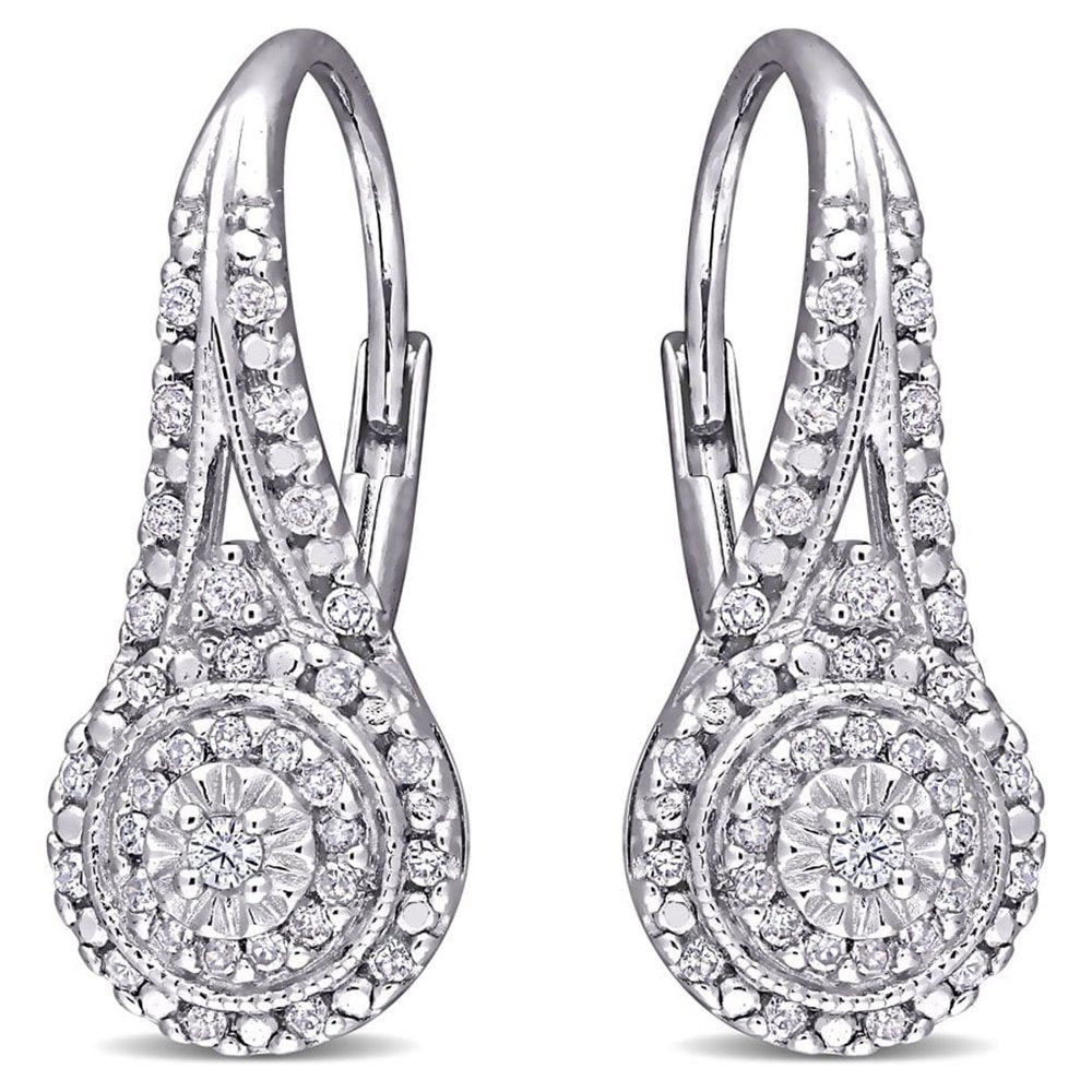 Superjeweler Nearly 1/2 Carat Diamond Double Halo Leverback Hoop Earrings, 3/4 Inch for Women