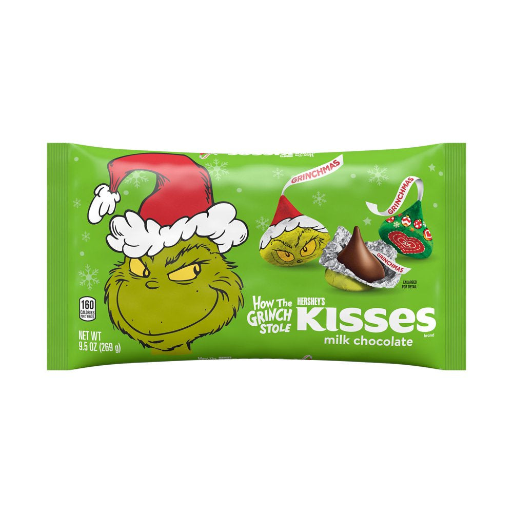 Hershey'S Kisses the Grinch Milk Chocolate Christmas Candy, Bag 9.5 Oz