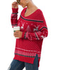 JWD Women'S V-Neck Long Sleeve Side Split Loose Casual Knit Pullover Sweater Blouse FP Elk Red-Medium