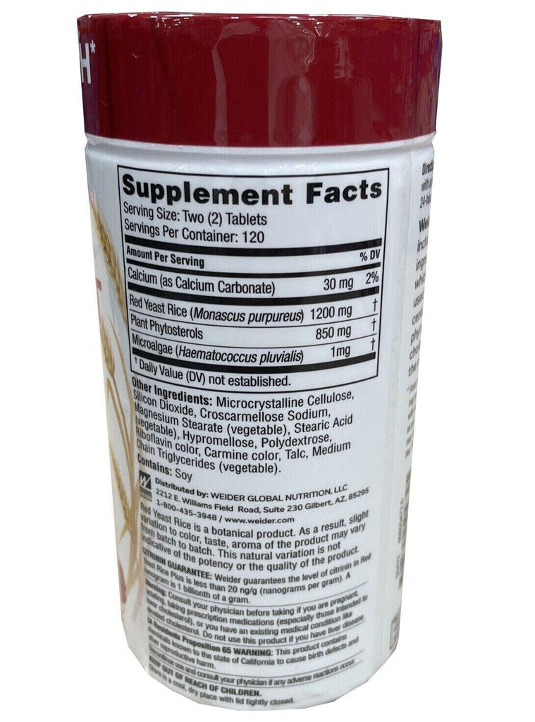 2 Packs Weider Red Yeast Rice plus 1200Mg Dietary Supplement Tablet - 480 Count