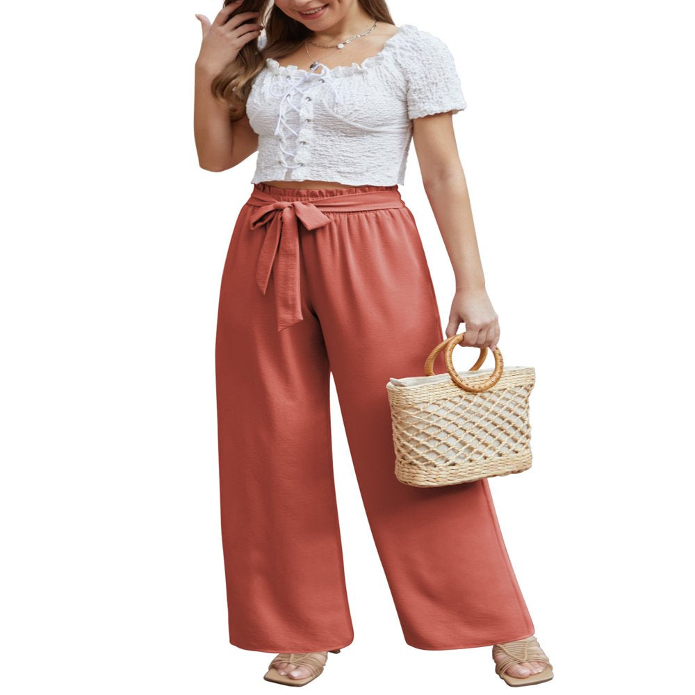 Anygrew Women Casual Wide Leg Pants High Waisted Business Work Casual Pants Loose Flowy Beach Palazzo Pants