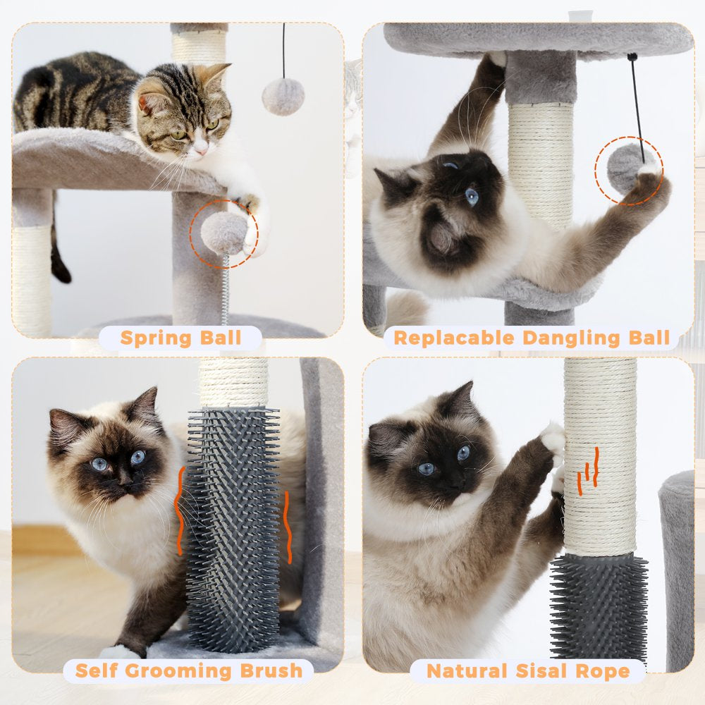 PAWZ Road 32.7" Cat Tree Small Cat Tower Kitten Scratching Posts Condo with Sefl-Grooming Toy, Gray