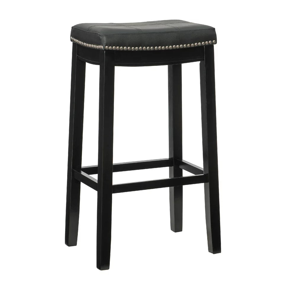 Linon Claridge 32" Backless Indoor Bar Stool, Black with Black Faux Leather, Includes 1 Stool