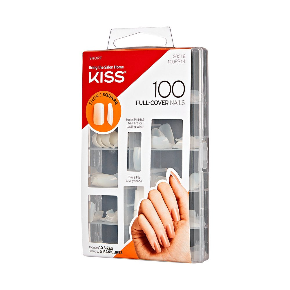 KISS 100 Acrylic Plain Full-Cover Nails, Square, Clear