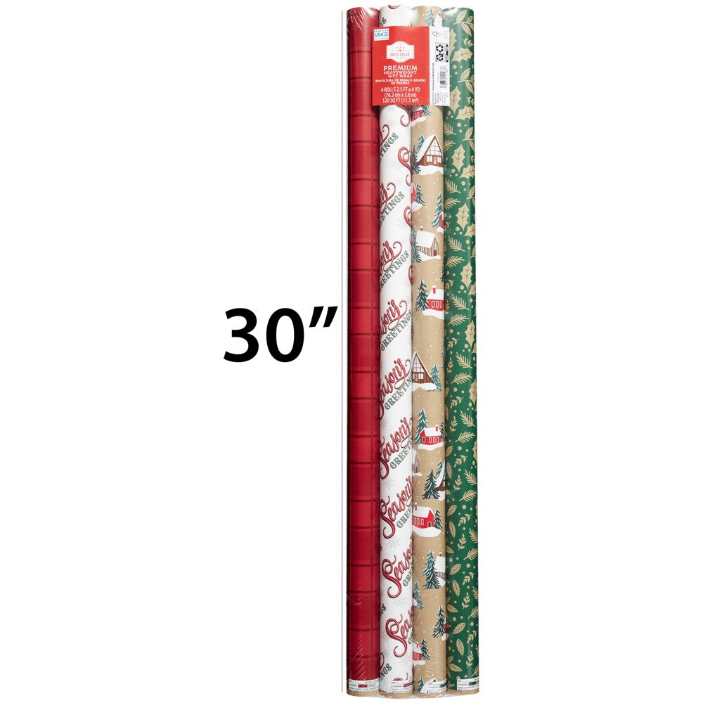 Festive Fireside Multi-Pack Premium Wrapping Paper, Christmas, 30", 120 Sq Ft, by Holiday Time