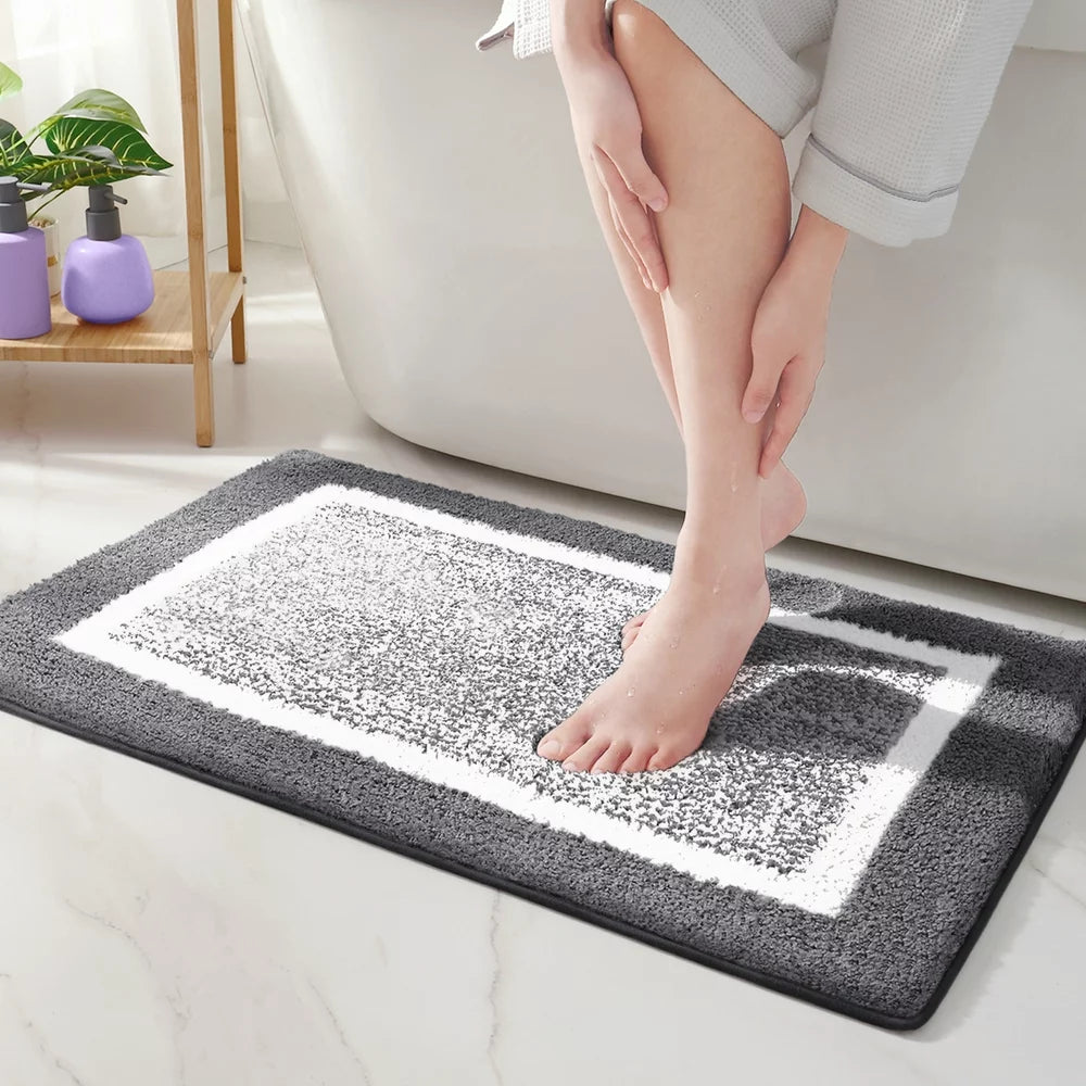 Color G Bathroom Rug, Soft Absorbent Bathroom Mat and Bath Mat, Premium Microfiber Shag Bath Rug Machine Washable (20"X29",Dark Grey and White)