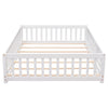 Uhomepro Full Size Wood Floor Bed Frame with Fence and Door for Kids, Toddlers, White