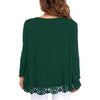 JWD Women'S Tops Long Sleeve Lace Trim O-Neck a Line Tunic Blouse Dark Green-Large