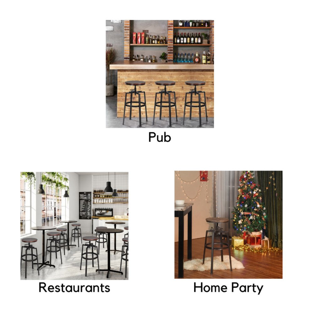 Homy Casa Adjustable Bar Stools Set of 2, Vintage Swivel Counter Barstool Wood Metal Design Pub Chairs Industrial Backless