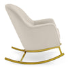 Modrn Glam Velvet Rocking Chair with Lumbar Pillow, Off-White/Satin Brass